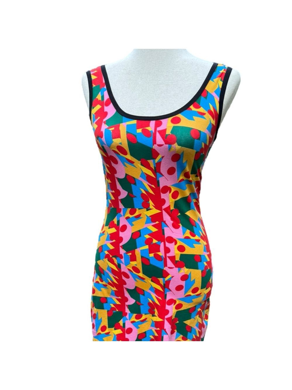 Nooworks Macarena Print Tank Dress | Small | Bold Colorful Cotton Bodycon PopArt